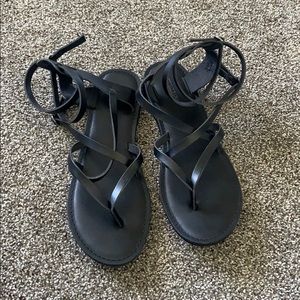 Black ankle wrap sandals